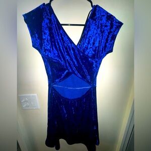 Royal Blue, velvet mini dress with cutout back (m)